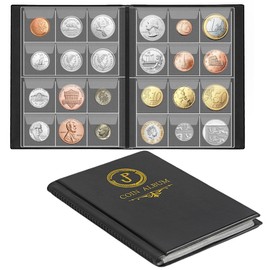 CS3712BK 120 Pocket Coin Collection Book - Fits Coins Under 25 mm, 3 x 3 cm / 1.2 x 1.2 Inch Coin Holder Collection Album for Penny, Cent, Euro