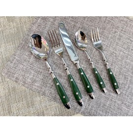 Green Flatware Set Silverware Set for 4 Cutlery Set Durable 18/10 Stainless Steel Flatware Sets Utensil Sets Flatware Wedding Mirror Effect Classical Retro Steak Tableware Forks Spoons And Knives Set