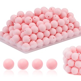 JMBOXBTQ JMBOXBTQ 100Pcs Silicone Beads, 15mm for Keychains & Jewelry Making, Bulk Pack for Pens & Bracelets (Light Pink)