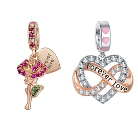 Annmors Charm Love You Hearts Pendant S925 Sterling Silver Bracelet Bead with Cubic Zirconia for European Bracelets Necklace, Mother's Day Jewellery Gift Christmas for Men and Women, Silver