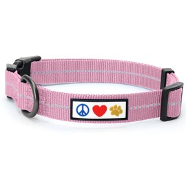 Pawtitas Recycled Dog Collar with Reflective Stitched Puppy Collar Made from Plastic Bottles Collected from Oceans Large Pink Cherry Blossom