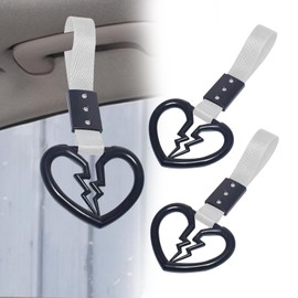 coppialu 2 Pcs Broken Heart Shaped Car Handle Straps,Car Warning Hanging Ring,Handle Straps Drift Warning Loops, Universal for Car SUV Bus (Black/White)