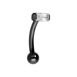 PIERCINGLINE Titanium Banana with Push Fit Crystal Rectangle Piercing Ear Nose Choice of Colours and Sizes, Titanium