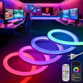 VOEWT LED Neon Lights,IC+RGB 9.8FT Rope Lights Control with App/Remote,Multiple Modes,DIY Design,Outdoor IP65 Waterproof,24V Flexible LED Strip Lights for Bedroom,Gaming,Party Decoration