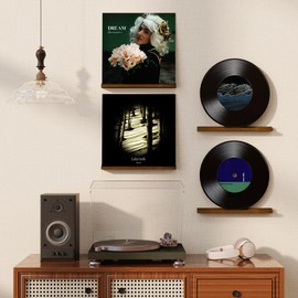 RICHFOCUS Vinyl Wall Mount, 2 Pack Wood Record Shelf, Album Record Holder Display, 12 inch Floating Shelves for Wall, Magazine Rack, Kids Bookshelf for Bedroom, Living Room, Walnut