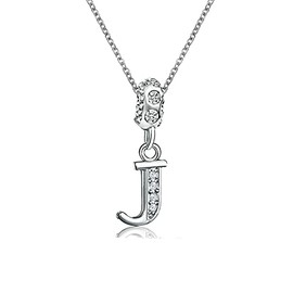 KunBead Jewelry 18 inch Letter J Initial Crystal Alphabet Name Love Charm Pendant Necklace