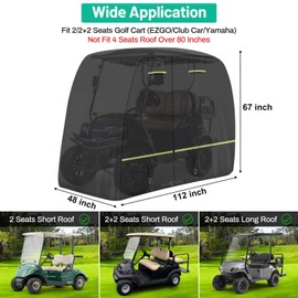Golf Cart Cover Fits EZGO, Club Car, Yamaha Most 4 Passenger/ 2 Passenger Golf Cart, Upgrade Reflective Strips/Two Windproof Straps/Three Sides Zipper Opening/Four Air Vents, All Weather Protection