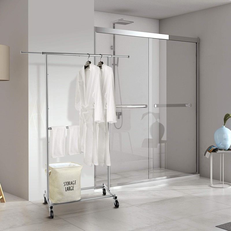 Simple Trending Double Rod Clothing Garment Rack, Rolling Clothes Organizer