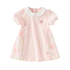 DAVE&BELLA Toddler Girls Sporty Dress Summer Puff Short Sleeve Pleated Sundress School Uniform Tennis Golf Playwear Dress A-Pink
