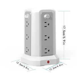 2500W USB C Port Power Board Tower, US Plug Surge Protector with 12 AC Sockets & 5 USB Charging Ports & 10ft Extension Cord, Surge Protector Power Tower for Home Office Dormitory, Home Accessories
