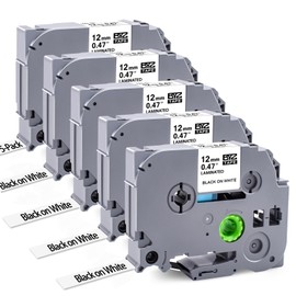 TITBIT 5-Pack Compatible with Brother P Touch Label Maker Cartridges 12mm 0.47 Laminated White TZ Tape TZe-231 TZE231,Black on White,for P Touch Label Maker PTD400 PTD210 PTD600 PTH110 PTP300BT