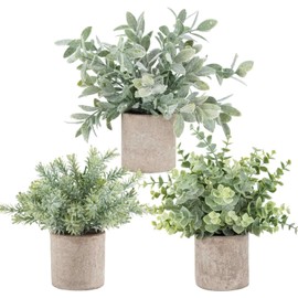 Der Rose 3 Pack Mini Potted Fake Plants Artificial Plastic Eucalyptus Plants Topiaries for Home Office Desk Farmhouse Room Bathroom Decor