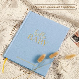 Lanpn Hello Baby First 5 Year Baby Diary for Girls Boys - Linen Hardcover Baby Diary to Enter Baby Book for New Parents - Baby Album Baby Memory Book Gift (Blue, 154 Pages)