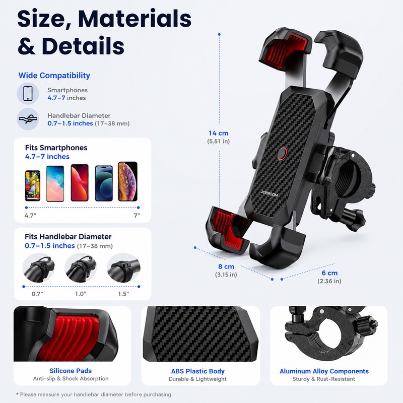 Bike Phone Holder for 4.7–7 Inch Smartphones – 360° Adjustable