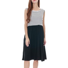 Smallshow Women's Sleeveless Nursing Dresses Patchwork Maternity Breastfeeding Dress White Stripe-Black XX-Large