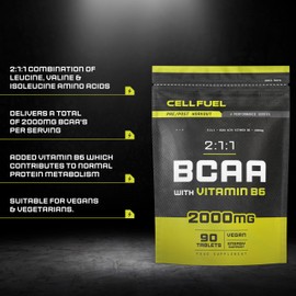 BCAA Tablets | 2000mg BCAAs per Serving | 90 Vegan Tablets | Essential Amino Acid Supplement with Vitamin B6 | Pre and Post Workout Supplement | by CELLFUEL