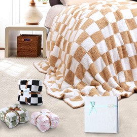 GCQC Checkered Throw Blanket, Knitted Checkerboard Grid Warmer Fluffy Shaggy Soft Cozy Fuzzy Bed Best Gifts for Mom Women with Box for Home Chair Sofa Couch