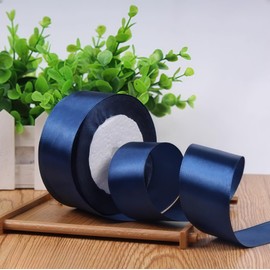 Navy Blue Stain Ribbon 1 1/2 Inch,25 Yards Navy Blue Solid Fabric Ribbons for Gift Wrapping Floral Bouquets Wedding Party Decoration