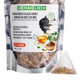 Siberian Green Ginkgo Tea with Chaga Tea Birch Black Crust – 50Pcs Natural Pure Tea Bags for Energy Support – Non-GMO, No Fillers – Chaga Mushrooms Infusion Bags Rich in Flavonoids, Antioxidants