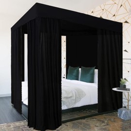 Kmhesvi Black Canopy Bed Curtains - 4 Corner Post Bed Curtains Canopy Queen Bed Canopy Curtains for Adults Girls Bedroom Decoration(Black, Queen)