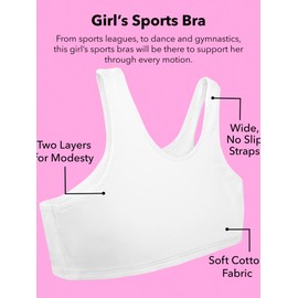 Fruit of the Loom Girls' 6-Pack Cotton Built-up Stretch Sports Bra, White/Black/Mint/Black/White/Grey, 32