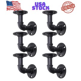 Unbranded 6 Pack Industrial Pipe Shelf Brackets Floating Metal Shelving Support