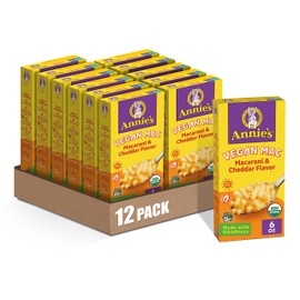 Annie's Vegan Mac and Cheddar Flavor Pasta and Sauce, Organic, Plant Based, Dinner Side or Snacks, 6 oz (Pack of 12)
