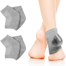Calcetines Hidratantes para el Talón Agrietado, 2 Pares Calcetines para el Talón, Forro de Gel Vitaminado, Calcetines de Tacón Suaves y Transpirables, Curar y Tratar los Tacones Secos y Agrietados Mientras Duermes.(Gris)