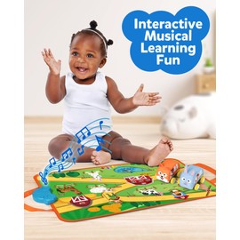Coogam Musical Cars Play Mat for 1 2 3 Year Old Toddlers Easter Basket Stuffers, Soft Pull-Back Vehicle Set with Farm Animals Playmat Rug, Baby Fine Motor Montessori Toys Game