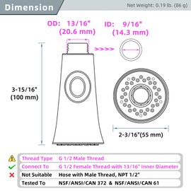 Angle Simple Kitchen Faucet Head Replacement, G 1/2 or 13/16 Inch Male Thread Connector, Tested to NSF/ANSI/CAN 61 & 372, Sink Sprayer Attachment, Stream and Spray Mode, Brushed Nickel
