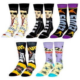 Odd Sox, Elvis The King of Rock N Roll Men's Socks, 5 Pair Gift Box