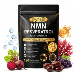 Gwynne Nmn Resveratrol 10 En 1 Complejo 1200mg Suplemento Con Resveratrol,coq10 Y Glutatión,aumentar La Energía Celular, Apoyar La Salud Cerebral Y El Anti-envejecimiento,120 Cáps