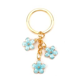 Gallkeat Flower Keyring, Aesthetic Kawaii Keyring for Women, Girls and Women, Bag Pendant and Bag Pendant, Cute Keychain Charm, Blue, gold, S