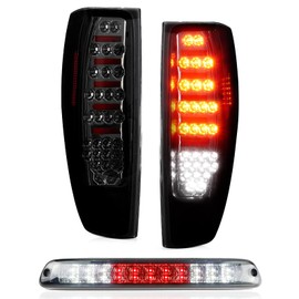 LED Tail Lights + 3rd Brake Light Fits for Chevy Colorado for GMC Canyon 2004 2005 2006 2007 2008 2009 2010 2011 2012, Chrome Housing Smoke Lens