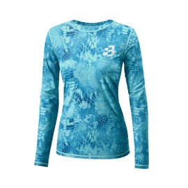 Women's Long Sleeve Sun Protection Crew Neck Hiking Shirts Activewear Dry Fit Swimsuit Top Rashguard Blue Scale L