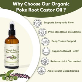 Organic Poke Root Castor Oil – 3.4 Fl Oz Natural Lymphatic Support Massage Oil, Soothing Relief for Cysts, Boils, Breast, Fibroids, Swollen Lymph Nodes & Joint – Deep Tissue Drops
