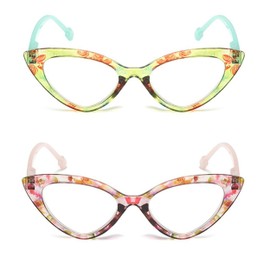 COVESATO Cat Eye Fashion Reading Glasses for Women Spring Hinge Retro Cute Ladies Computer Readers (2 Pairs,2.50)