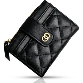 Monedero Pequeño para Mujer, Monedero para Tarjetas de Crédito para Mujeres y Niñas, Cartera Pequeña Plegable con Cremallera, Minimonedero con Ventana para Identificación (Moderno, Negro)