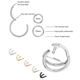 Nose Ring Hoop Nose Ring Double Nose Ring for Single Piercing Clicker Double Septum Ring Jewelry(18g Black 8mm)
