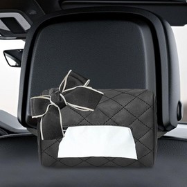 DUSCOKE Large Car Tissue Holder for 120 Standard Tissues – PU Leather Hanging Napkin Paper Storage Box Cover, Rectangle Car Backseat Napkin Holder Tissue Organizer for Auto Headrest (Black)