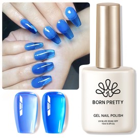 BORN PRETTY Ice Jelly Gel Nail Polish Halloween Jelly Deep Blue Gel Nail Polish Sheer Transparent Deep Blue Natural Translucent Soak Off Gel Polish Nail Art DIY 15ML