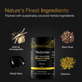 Be Bodywise Pure Himalayan Shilajit Gummies Gold I No Added Sugar I Ashwagandha, Gokshura| Fulvic Acid & 85+ Trace Minerals I for Men, Women I Non-GMO I 100% Natural & Organic I 120 Gummy I Pouch