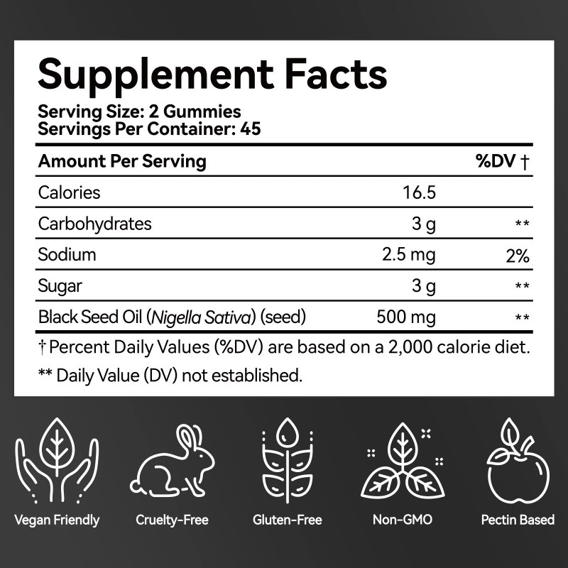 Maani Essence Black Seed Oil Gummies, Organic & Cold Pressed