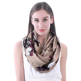 Lina & Lily Skull Rose Print Women's Infinity Scarf Lightweight (Khaki)