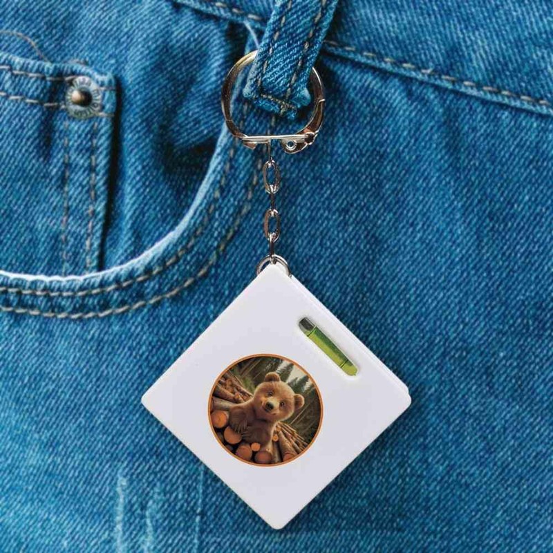 'Smiling Bear Cub' Keyring Tape Measure/Spirit Level Tool (KM00041708)
