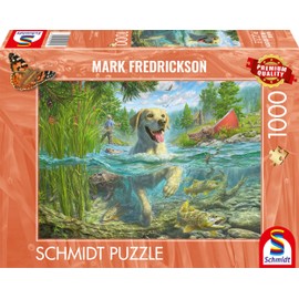 Schmidt Spiele 58557 Mark Frederickson Dog Love, Yellow Labrador on Fish Hunt, 1000 Piece Jigsaw Puzzle, Multi-Colour