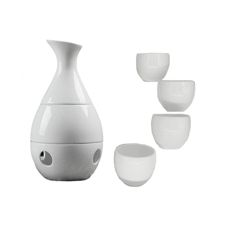 White Bone Ceramic Sake Set with 4 Cups Distilled Spirits