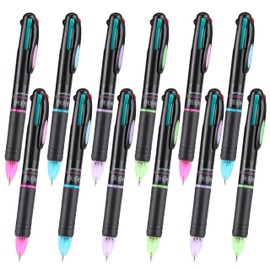 JSMTKJ Pack of 12 Retractable Ballpoint Pens Multicolour Pens 4 in 1 Colours Ink (Black, Blue, Red and Green) Gel Ink Ballpoint Pen for Office School Supplies Students Children Gift