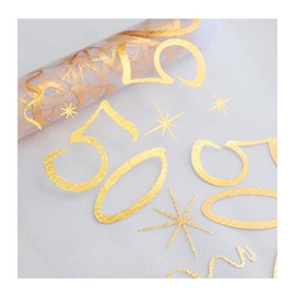 Bieiyhe Birthday Table Runner, 28 cm x 5 m, Happy Birthday Tablecloth, Happy 50th Birthday, Banner 50th Birthday, Gold, 50th Birthday Decoration, Tablecloth Birthday Decoration for Children, Boys,