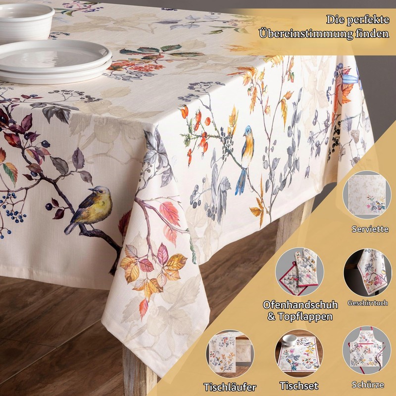 Maison d'Hermine Equinoxe, Beige 100% Cotton Tablecloth for the Kitchen,